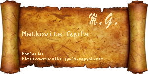 Matkovits Gyula névjegykártya